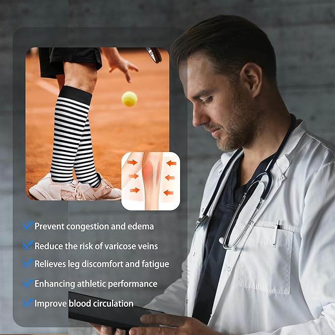 LEVSOX Thick Cotton Compression Socks for Women&Men 20-30mmHg Knee High Cute Support Sock for Nurses, Pregnancy, Travel