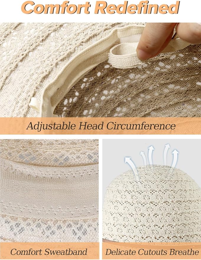 Sun Beach Hats for Women Summer Floppy Wide Brim Sunhat Packable Foldable Lace Travel Vacation