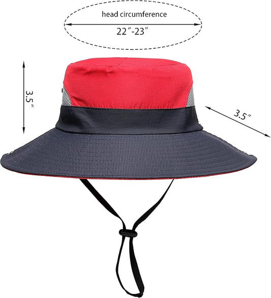 Womens Summer Sun Hat Beach Hat Wide Brim Outdoor UV Protection Hat Foldable Cool Mesh Ponytail Bucket Hat
