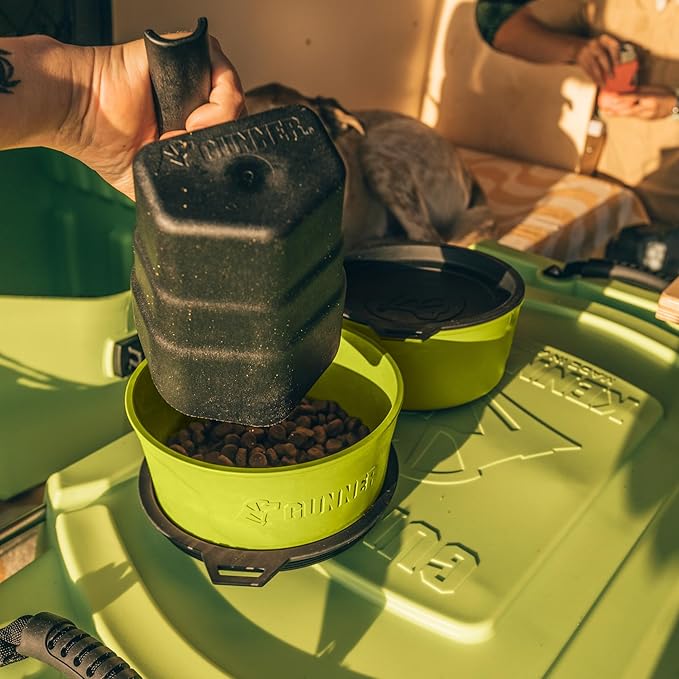 GUNNER Dog Bowl with Spill-Proof Travel Lid – 7.5" x 3.75", 1.3 lb, 7-Cup Capacity, BPA-Free, Rust-Proof, Shock-Resistant, Stackable, Dishwasher Safe, Leak-Resistant Nesting Lid – Yellow Green