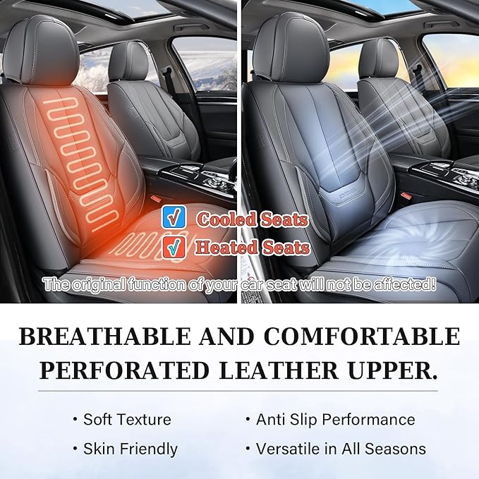 Coverado Seat Covers, Car Seat Covers Front Seats, Car Seat Cover, Car Seat Protector Waterproof, Car Seat Cushion Nappa Leather, Gray Seat Covers Carseat Cover Universal Fit for Most Cars