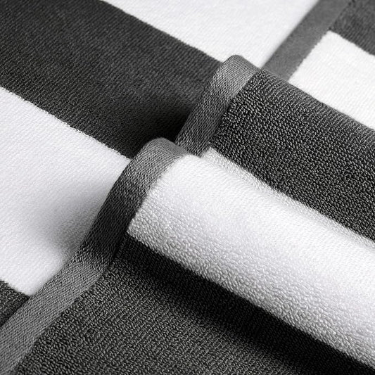 Cotton Oversized Beach Towel - 40 x70 Inch Extra Large Striped Pool Towel, Big Soft Terry Cloth Black Cabana Swim Towel