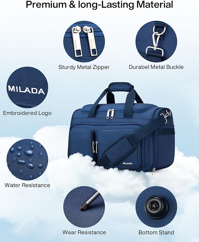 MILADA Underseat Carry On Luggage Bags for Travel Lightweight Foldable Carry On Bags for Airplanes Small Duffle Bag for Men Women Personal Weekend Overnight Travel Tote Bags, Blue