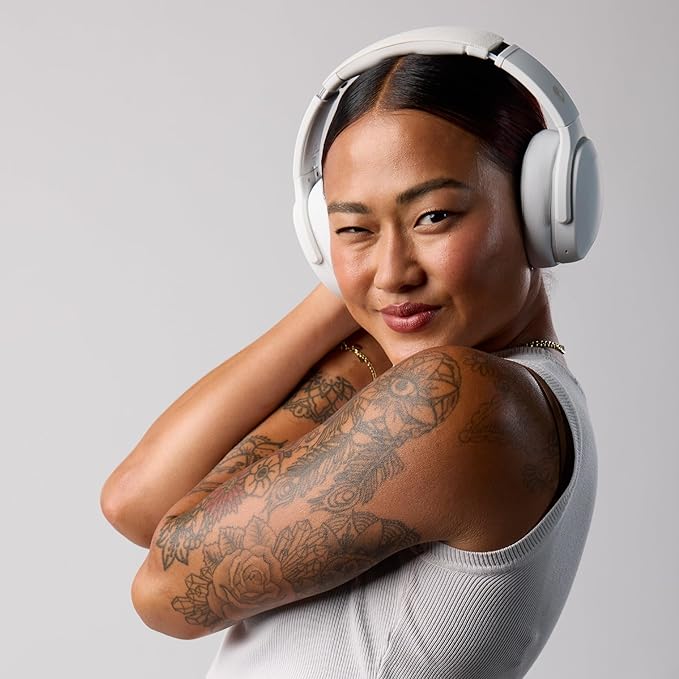 Skullcandy Crusher Evo Wireless Bluetooth Headphones with Extra USB-C Charging Cable, Multi-Sensory Bass, Noise Isolating Over-Ear Fit, 40 Hours Battery, Microphone for iPhone Android - Bone