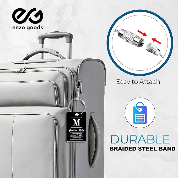 Personalized Luggage Tag | 4 Pack | Custom Luggage Tags for Suitcases | Kids Backpack Tag | 10 Color Options & Choose Font, Font Color