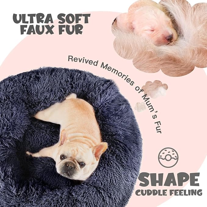 Himax Medium Dog Bed, Round Dogs Beds with Blanket Attached, Comfort Fluffy Calming Dog Bed Washable (20"/26"/35") Deep Grey