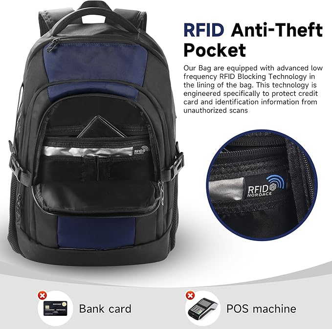 Laptop Travel Backpack with USB Charging Port, Anti-Theft Travel Business Backpack Fits 17 Inch Notebook, 30L Water-Resistant Work Computer Backpack, College School Bookbag for Men Women, Blue/Black