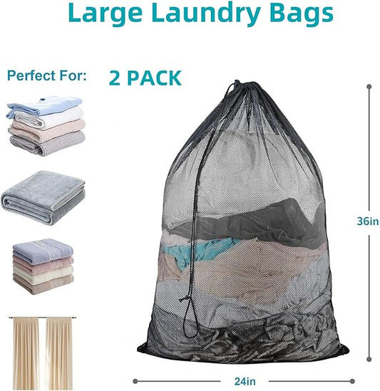 2 Pack Mesh Laundry Bags, 23 x 34 Inches Heavy Duty Mesh Laundry Bag, Large Laundry Drawstring Bag for College, Dorm, Travel, Family and Apartment Dwellers (blue)