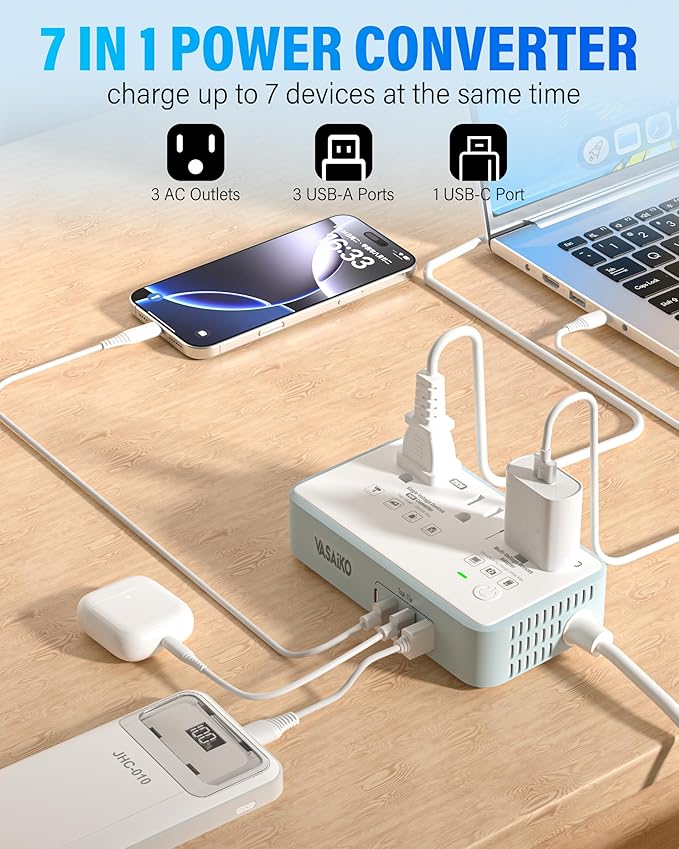 220V to 110V Voltage Converter US to Europe, 2000W Max International Power Converter with 4 USB Charging, Power Converter for European with Travel Plug Adapter