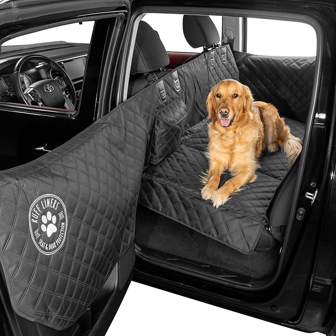 Ruff Liners Large Back Seat Extender for Dogs, Black – As Seen on Shark Tank – Flat Bridge Platform for Full-Size Trucks, Stable Base, 400lb Support, Waterproof – Rigid Back Seat Cover for Dogs