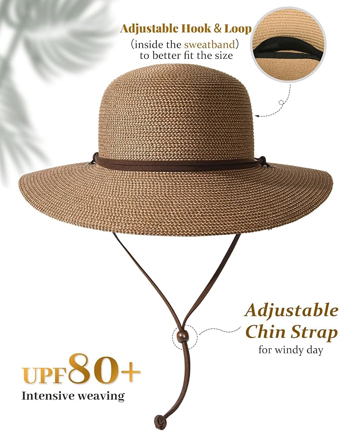 FURTALK Womens Wide Brim Sun Hat with Wind Lanyard UPF Summer Straw Sun Hats for Women