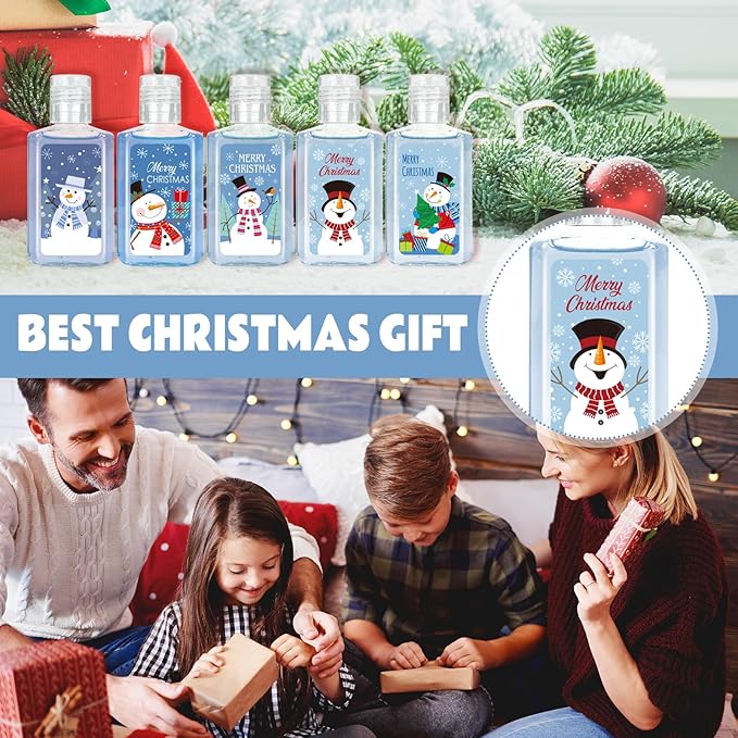 50 Pcs Christmas Mini Hand Sanitizer Bulk Christmas Gifts Favors 1fl oz Travel Size Hand Soap Gifts Small Hand Sanitizer Thank You Gifts for Xmas Goodie Bags Stocking Stuffers (Snow Man)