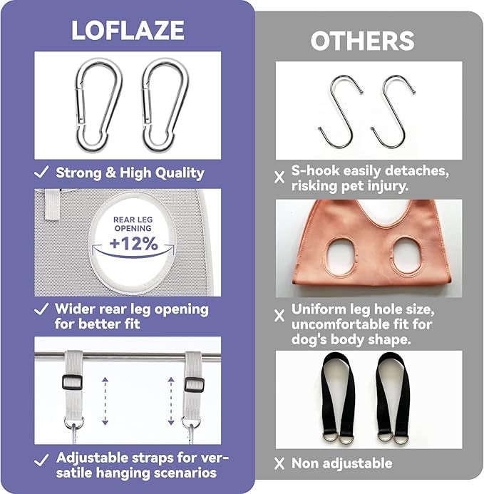 Loflaze Dog Grooming Hammock Harness for Dogs & Cats with Pet Nail Clipper Trimmer - Cat Hanger Sling for Trimming Clipping Nails- Dog Hammock Restraint Bag for Small Medium Large pet （ Grey XL ）