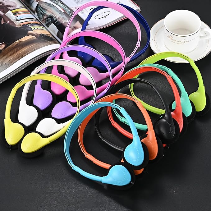 CN-Outlet 25 Pack Classroom Headphones Bulk for Kids School Class Set Headphones for Students Teens Toddler Children and Adults, Wholesale 3.5mm Plug Wired Earphones-Upgrade (10 Mixed Colors, 25 PACK)