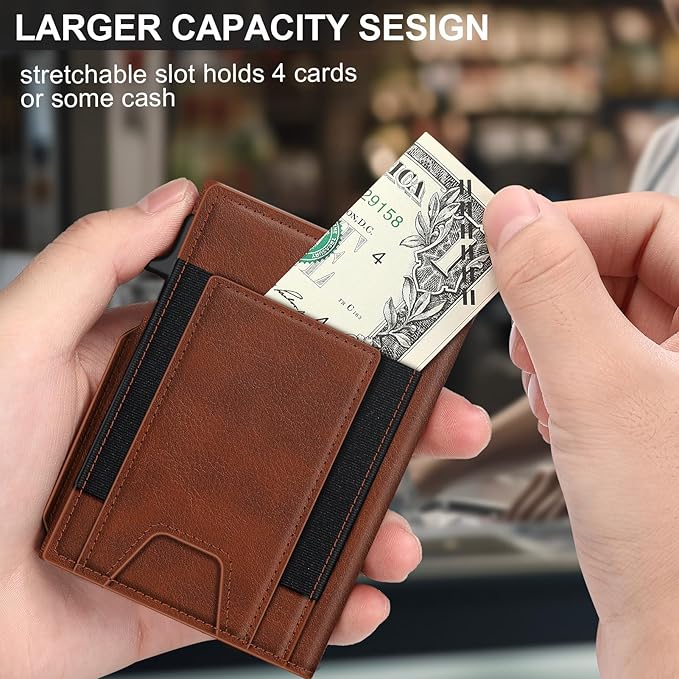 Wallet for Men Wallet with Slim Pop Up Card Holder 9-13 Cards, Bifold Minimalist Smart Wallet RFID Blocking Credit Card Holder with ID Window & Stretchable Cash Slot Compact Metal Aluminum Card Case