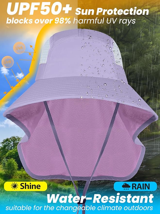 Sun Hats for Women UV Protection with Neck Flap Wide Brim Beach Hats with Ponytail Hole for Hiking Fishing Gardening Travel