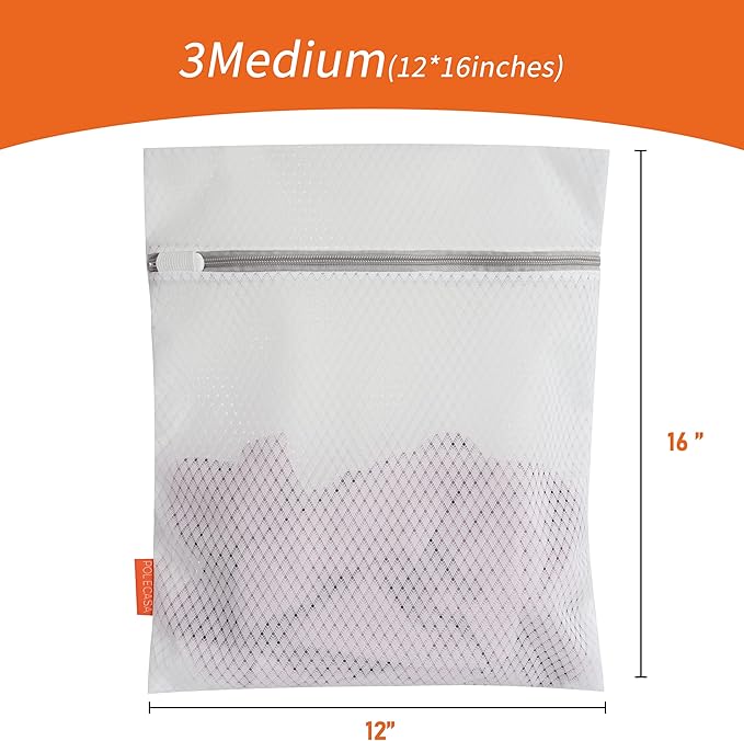 Polecasa 3Pcs 12 x 16 Inches Extra Durable 125g Diamond Mesh Laundry Bags with Sturdy Zipper for Delicates, Protect Clothes in Washing Machine, Laundry Room Essentials for College, Dorm (3 Medium)