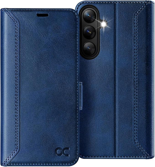 OCASE Compatible with Galaxy S25 Plus Wallet Case, PU Leather Flip Folio Case with Card Holders RFID Blocking Kickstand [Shockproof TPU Inner Shell] Protective Phone Cover 6.7 Inch 2025, Retro Blue