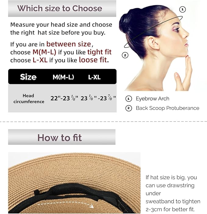 FURTALK Womens Mens Wide Brim Straw Panama Hat Fedora Summer Beach Sun Hats UPF Straw Hat for Women