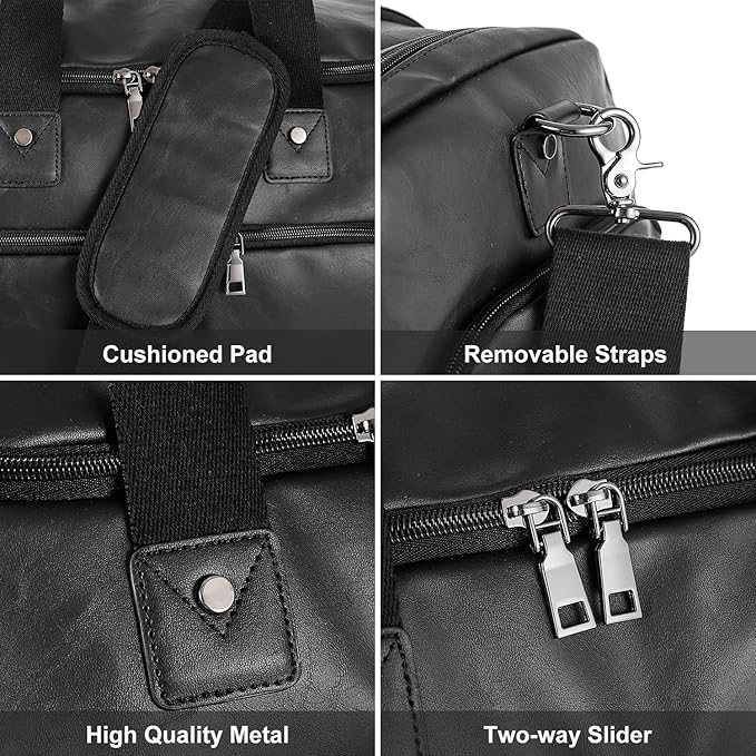 Travel Bag with Shoe Pouch,Weekender Overnight Bag Leather Large Carry On Bag