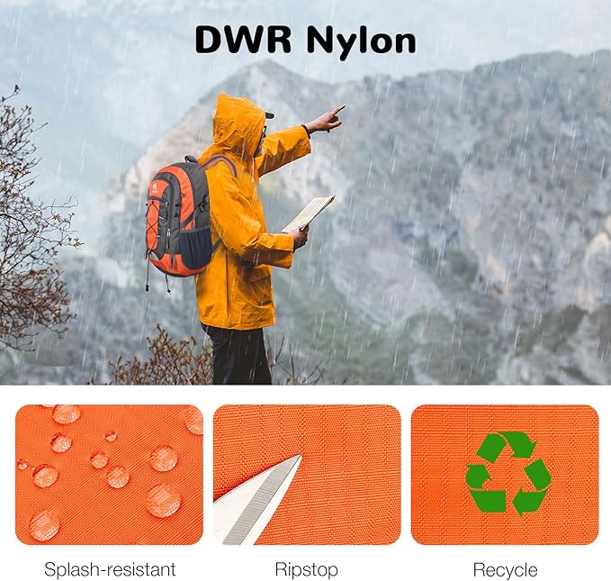 25L Small Hiking Backpack Daypack for Men Women, Waterproof Outdoor Backpack with Chest Strap for Camping, Orange