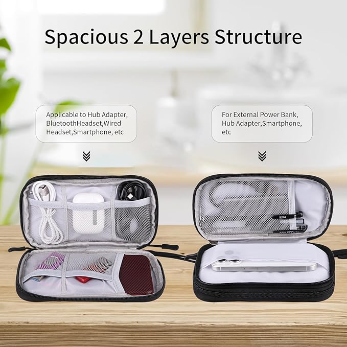 Universal Cable Organizer - Electronics Accessories Bag for Charger, Phone, Memory Card - Travel Gadget Bag - Black