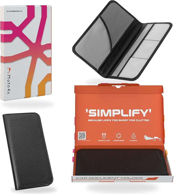 Carbon Black Magnetic Shut Premium PU Leather Insurance and Registration Holder, Glove Box Organizer for Car, Stylish Car Accessories, Organize Vehicle Documents with flair, Size 9.5 in x 5.1 in