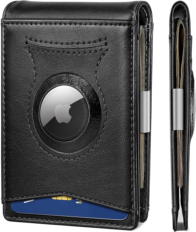 KS Mens Wallet Gift Airtag or Standard Use,Slim Front Pocket Leather Wallet Money Clip 11 cards RFID Blocking