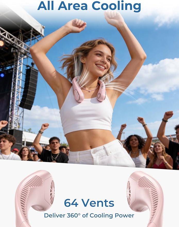 Portable Bladeless Neck Fan, Birthday Gifts for Women Mom Girl, Gifts for Mother’s Day, Wearable Cooling Fan, 5000mAh Rechargeable Battery, Essential for Camping Travel Beach Vacation(2026 Upgraded)