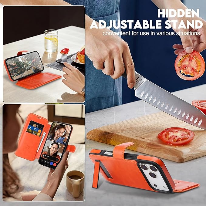 CIVICASE for iPhone 17 Pro Wallet Case with Stand,PU Leather Flip Credit Card Holder Slots (RFID Blocking),Compatible with Magsafe Magnetic Holder Phone Cover Women Men,Orange