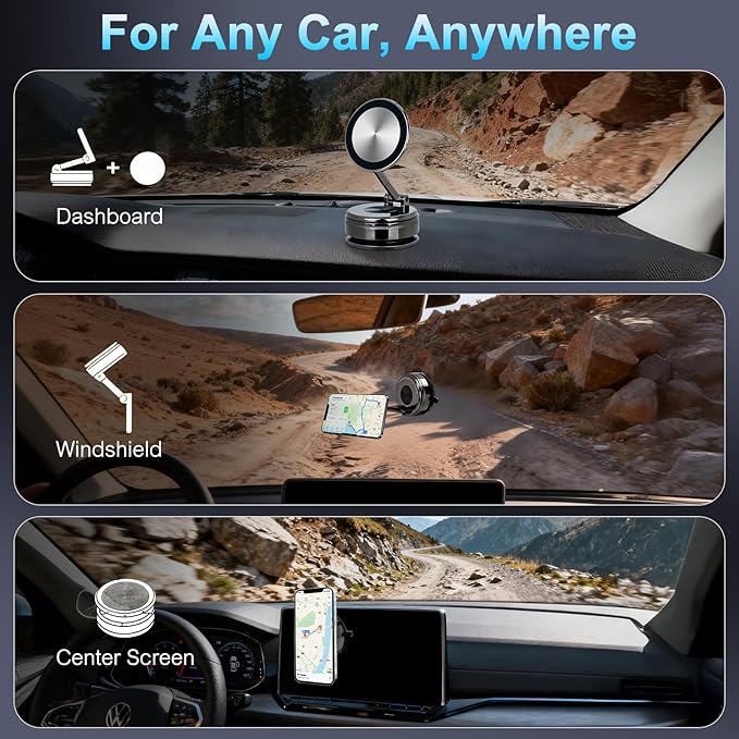 Magnetic Phone Holder for Car, Universal 360 Adjustable Vacuum Magnetic Phone Holder Mount Foldable for iPhone 17 Pro Max 16 15 14 13 12 Plus for Car/Gym/Mirror/Kitchen