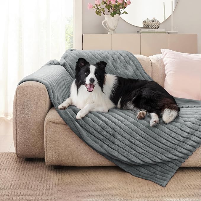Waterproof Dog Blanket, Luxury Plush Washable Medium Dogs Blankets for Dog Bed, Super Soft Calming Pet Blanket for Indoors (Grey, 30"x40")