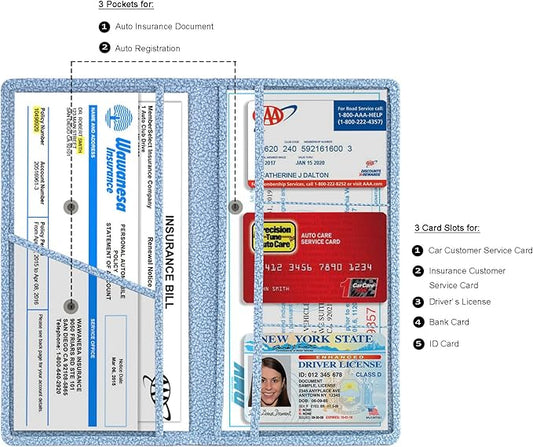 TOURSUIT Car Registration and Insurance Card Holder, Vehicle License Document Glove Box Compartment Organizer, Essential Car Wallet Case for Driver Auto Owners (M Light Blue)