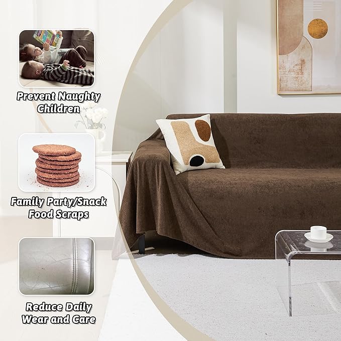 MEETSKY Sectional Couch Cover for 3 Cushion Sofa Washable, Cat Scratch Proof Sofa Covers, Furniture Protector Oversized L Shape Big Sofa Slipcovers for Dogs, 91" x 150", Brown