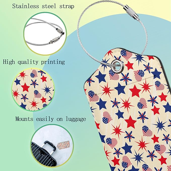 Luggage Tags for Suitcase,2 Pack American Stars Flag Luggage Tag PU Leather Privacy Cover ID Label with Stainless Steel Loop for Women Men Teens Travel