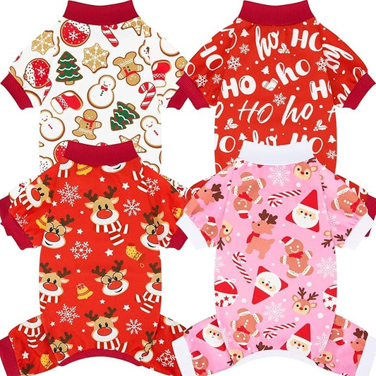 XPUDAC 4 Pack Christmas Dog Pajamas Comfy Dog Clothes for Small Medium Dogs Girl Boy Holiday Pet Outfit Puppy Onesie Cat Pjs Jammies, M