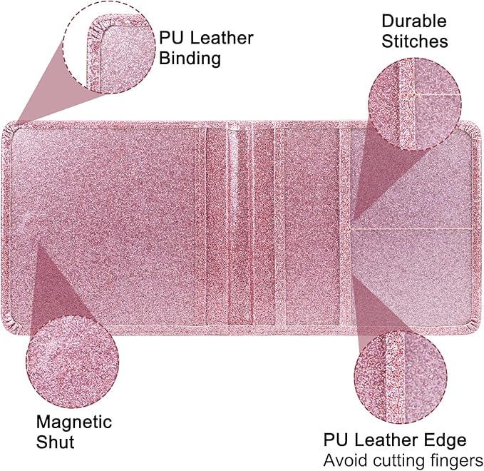 Car Registration and Insurance Holder, Leather Registration and Insurance Card Holder, Vehicle Glove Box Organizer - For Documents, Cards, License (Bling Rose Gold)