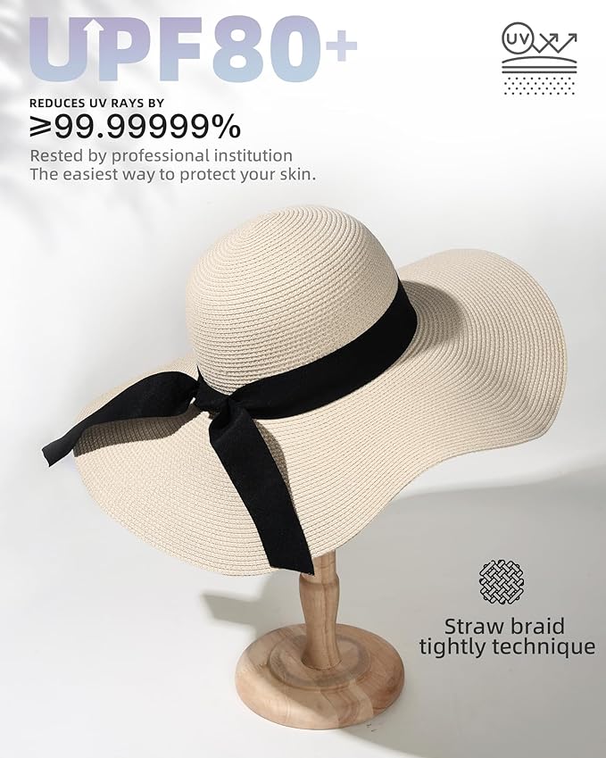 FURTALK Womens Sun Straw Hat Wide Brim UPF 80 Summer Hat Foldable Packable Floppy Beach Hats for Women