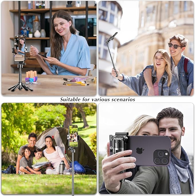 Mini Selfie Stick Tripod, Extendable Grip Phone Tripod with Detachable Remote Pocket Size, 4-in-1 Mini Phone Grip, 10m Wireless Shutter, Vlog Livestreaming Photography （Black）