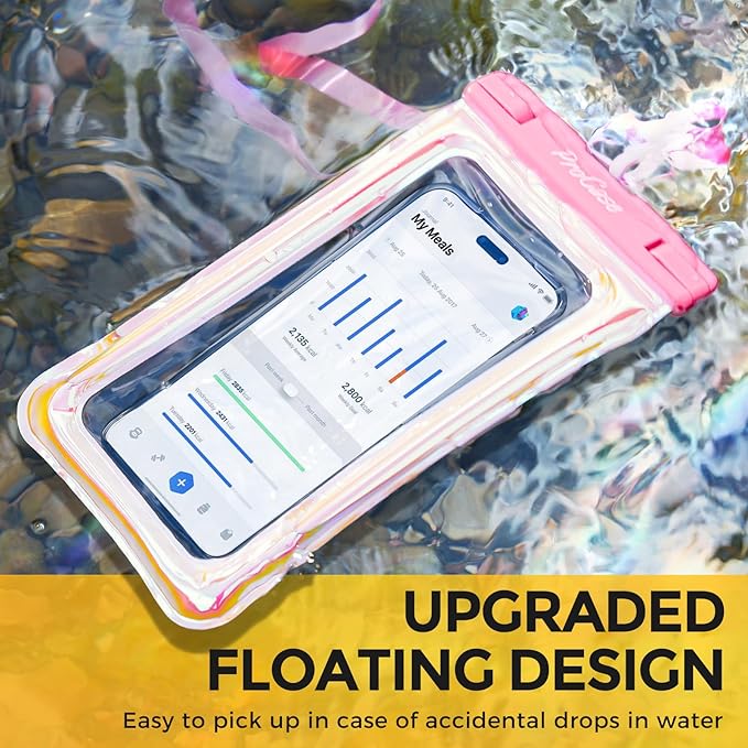 ProCase 2 Pack Floating Waterproof Phone Pouch Up to 7", IPX8 Floatable Underwater Phone Case Dry Bag for iPhone 17/Air 16 15 14 13 12 11 Pro Max Xs Max XR X 8 7 Plus SE/Galaxy S24 S23 S22 - PinkBlue