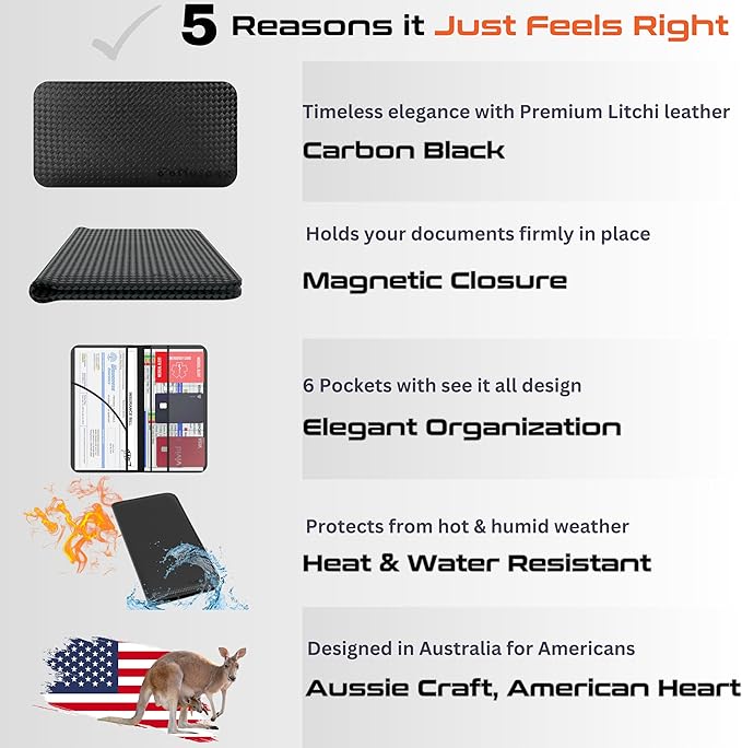 Carbon Black Magnetic Shut Premium PU Leather Insurance and Registration Holder, Glove Box Organizer for Car, Stylish Car Accessories, Organize Vehicle Documents with flair, Size 9.5 in x 5.1 in