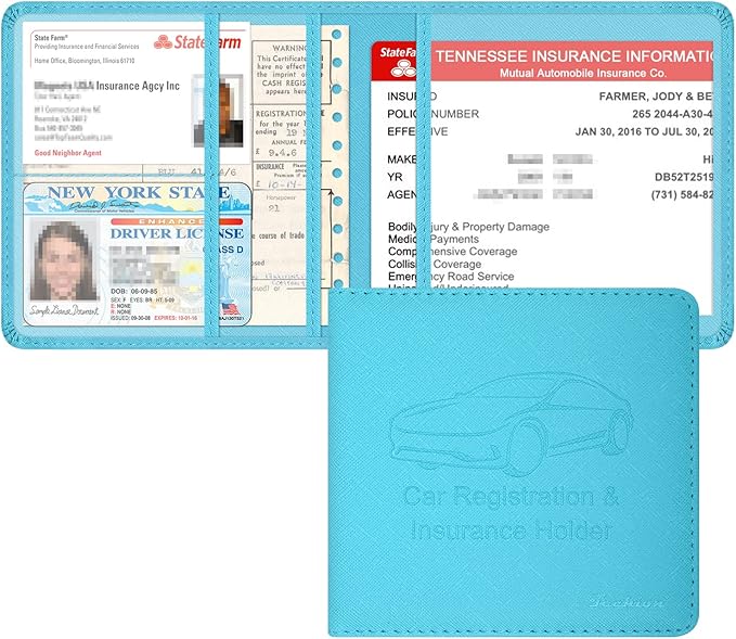 Car Insurance and Registration Holder, 5.5 x 5 Inch PU Leather Vehicle Glove Box Organizer Wallet Case for Insurance Card, Driver License, Paperwork - Mint Green