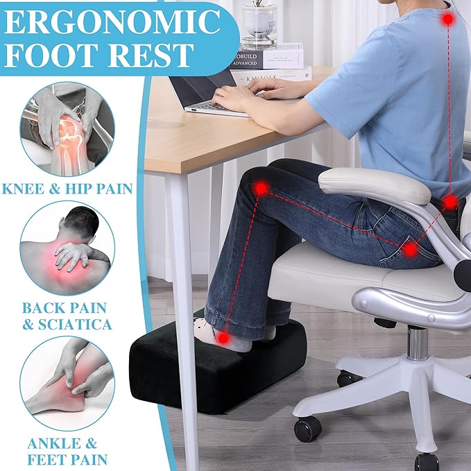ROYALAY Adjustable Foot Rest Under Desk for Office, High-Density Foam Foot Rest with 3 Adjustable Heights, Ergonomic Footrest with Washable Cover for Home, Airplane, Travel(17 * 11 * 17in, Black)