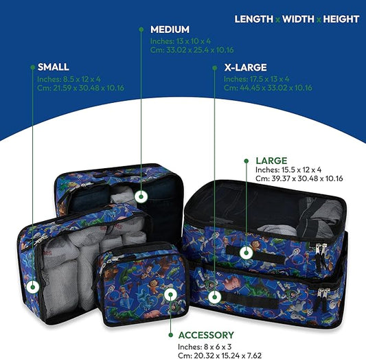 Disney Minnie Mickey Stitch Packing Cubes - Winnie the Pooh, Princess Cinderella, Cars, Toy Story 5 Piece Packing Cubes Compression - Travel Essential - Luggage Suitcase Organizer Set