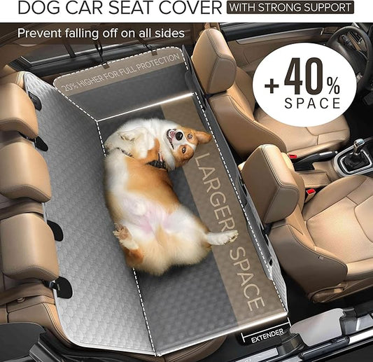 Back Seat Extender for Dogs, Heavy Duty Dog Car Seat Cover for Back Seat and Aggressive Chewer, Large Hard Bottom Car Seat Cover for Dogs, Dog Hammock for Car, Travel Pet Car Bed for Car, SUV, Truck