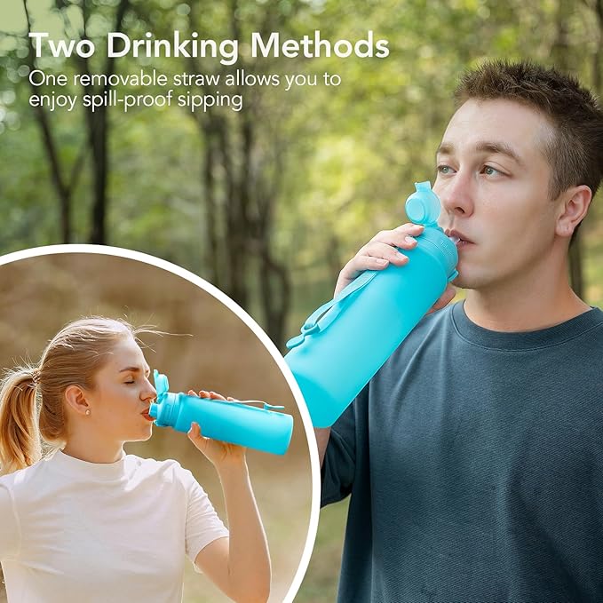 TakeToday Collapsible Water Bottles 32oz, Foldable Travel Water Bottle, BPA Free, Silicone Water Bottle Leakproof for Hiking, International Travel, Outdoors