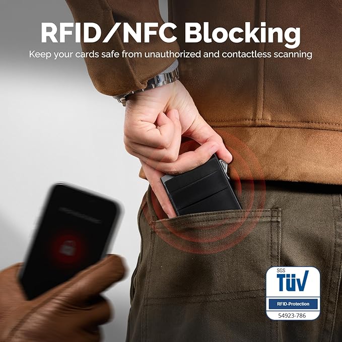 YESIIW Credit Card Holder Wallet for Men RFID Blocking Slim Minimalist Metal Wallet with Money Pocket Contactless Card Protector