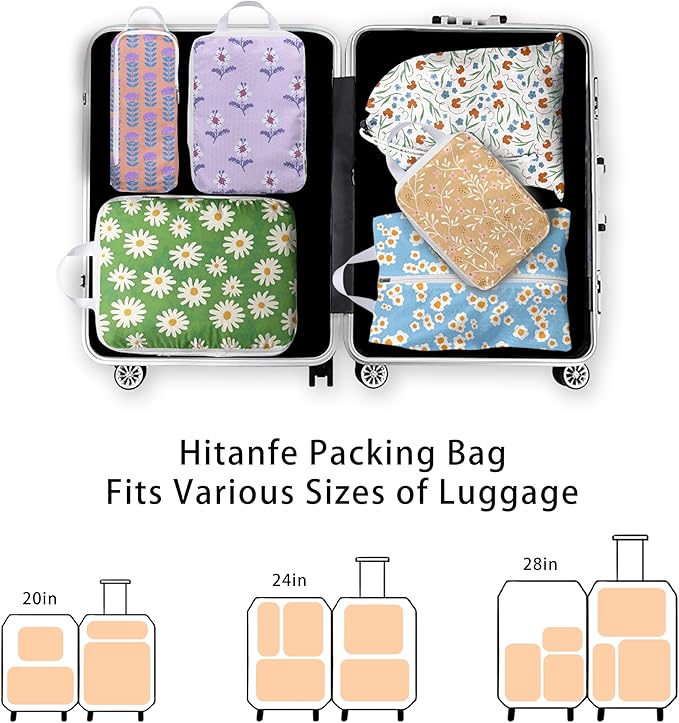 6 Pcs Compression Packing Cubes, Packing Cubes for Travel, Waterproof Luggage Organizer Bags Set, Cute Packaging Cubes for Women Kids Backpack Carry-Ons