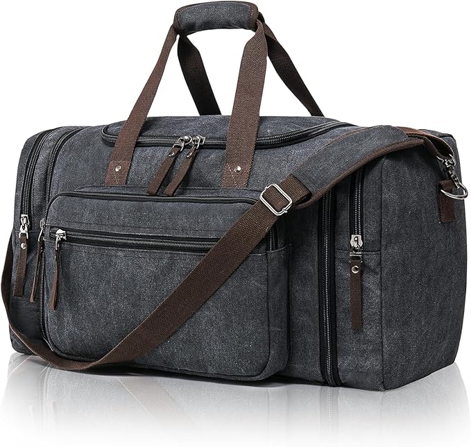 Canvas Expandable Duffle Bag for Men Traveling, Luggage Travel Bag Weekender Overnight Bag,Mens Gym Carry on Duffel Bags