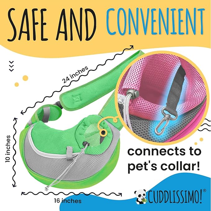 Cuddlissimo! Pet Sling Carrier - Small Dog Puppy Cat Carrying Bag Purse Pouch - For Pooch Doggy Doggie Yorkie Chihuahua Baby Papoose Bjorn -Hiking Travel Front Chest Body Holder Pack To Wear (Green-L)